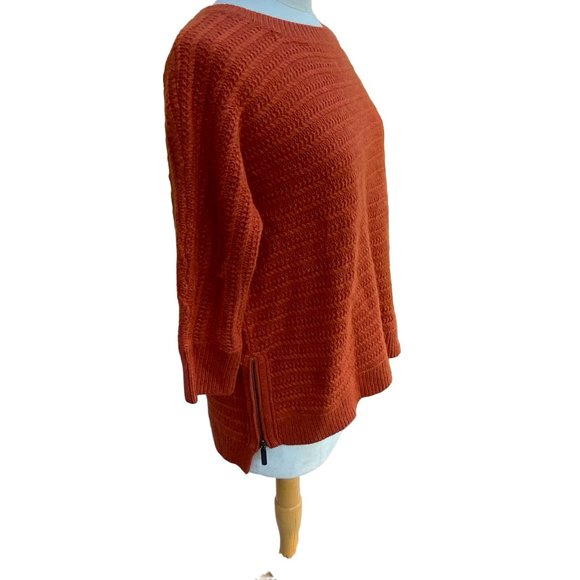 Garnet Hill Wool Angora Rib KnitSweater Burnt Orange Oversized Quiet Luxury-XS - Picture 7 of 15
